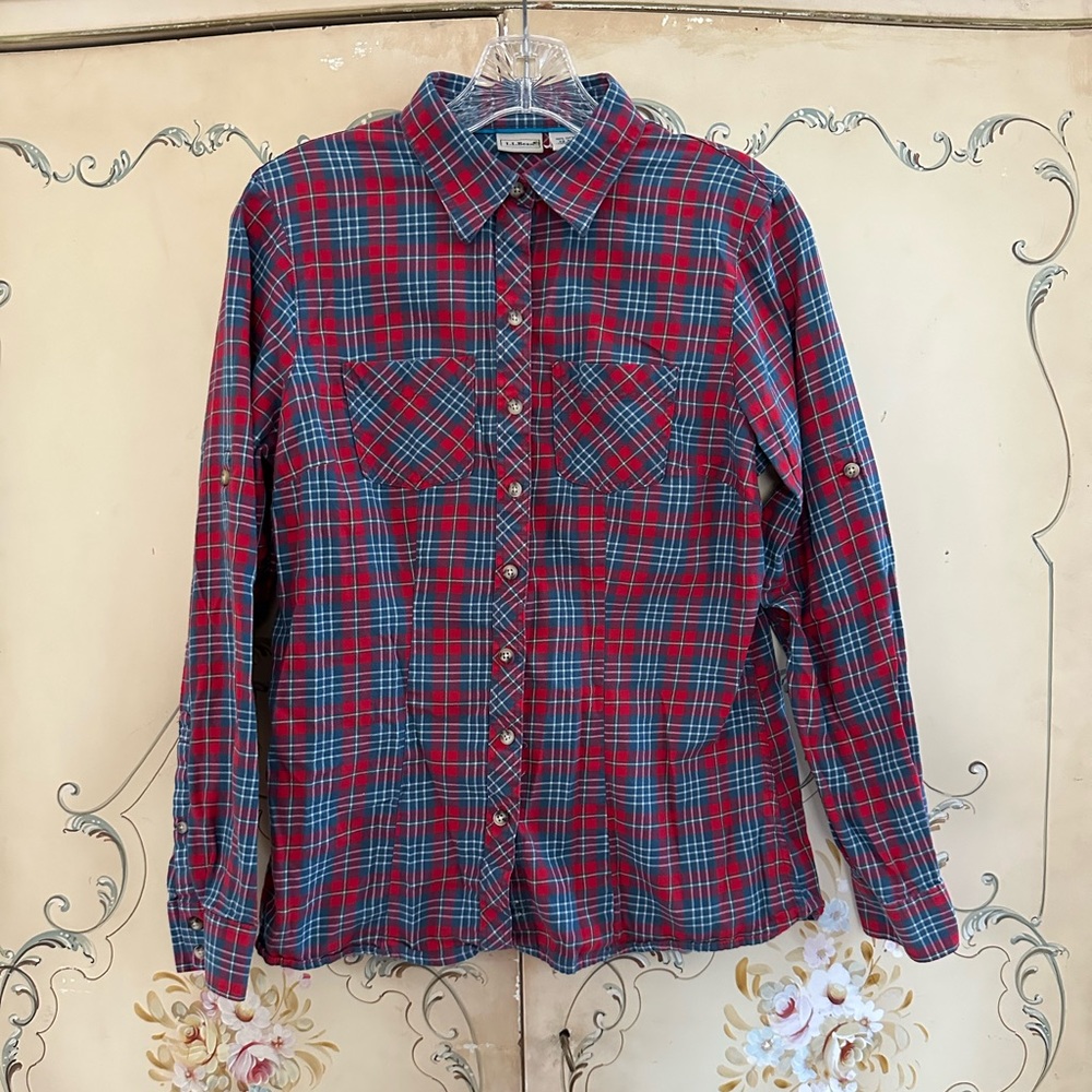 L.L. Bean Plaid Cotton Button Down Shirt